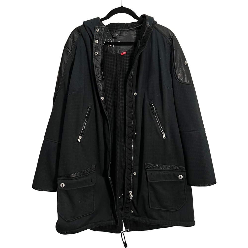 Spyder Women's XL Black Hooded Rain Trench Coat Faux Leather Accents Winter Fall